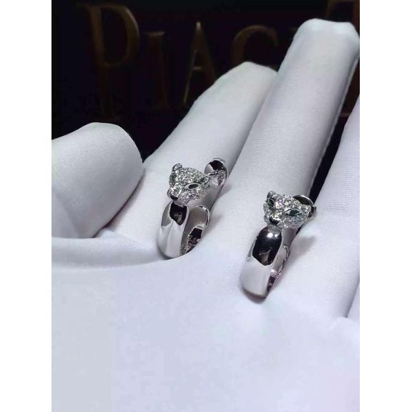 Emeralds Diamond Earrings , 18K White Gold Diamond Earrings With Panther Shape