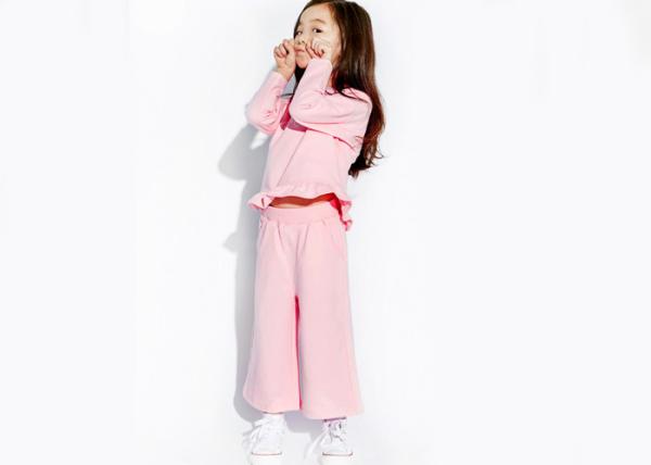 Pretty Cotton Little Girls Sleepwear Set , Girls Sweat Suits Petal Shaped Hem