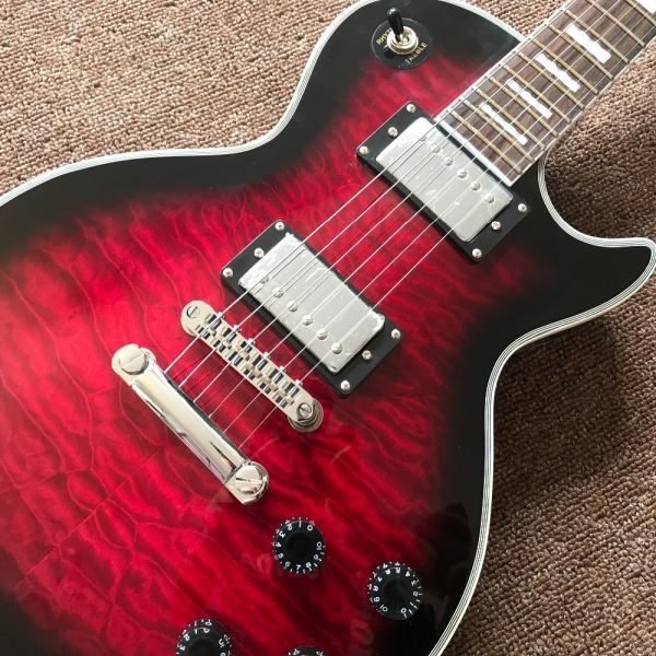 Chinese Electric Guitar with CHROME Hardware, Vintage red burst Quilted Maple Top