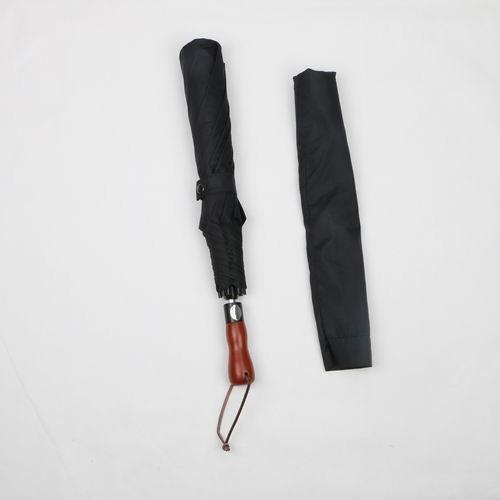 Unisex Pongee 2  Foldable Golf Umbrella Strong Windproof With Dark Wood Handle