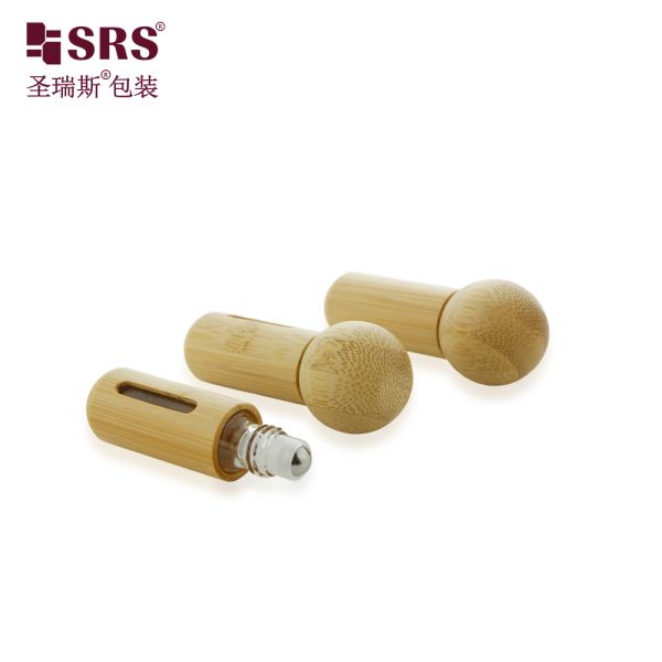BG-5ML Cute Mini Portable Round Bottom And Round Cap Bamboo Roller Steel Ball Bottle For Essential Oil Perfume