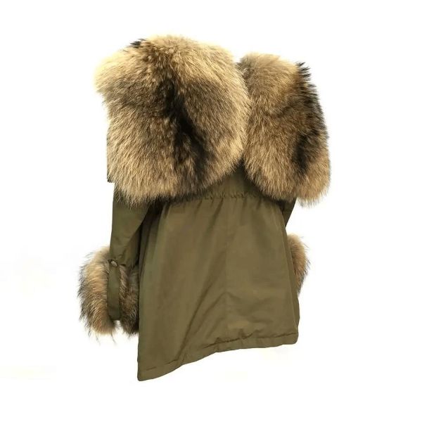                  High Quality Thick Warm Raccoon Fur Parka Jackets Fashion Winter Down Padded Real Fur Lining Puffer Coat for Womens             