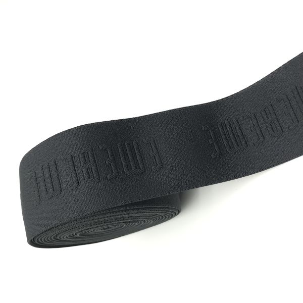 Custom embossed and debossed logo nylon spandex soft jacquard elastic webbing band strap trimming for underwear