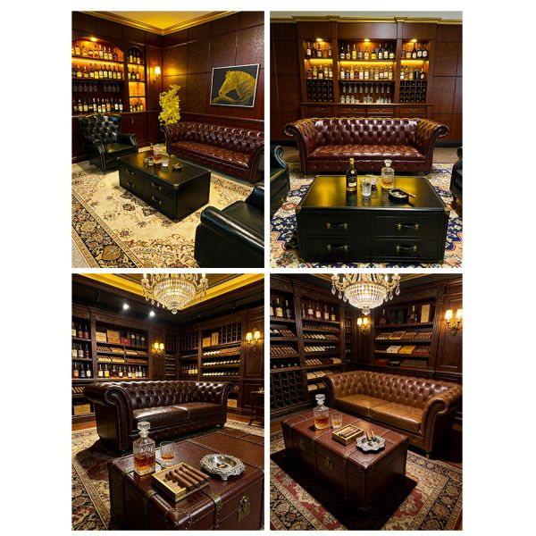 Nidea #863 Hot Sale American Industrial Style Art Hotel Cafe Genuine Leather Chesterfield Sofa Set 1 2 3 Seater Combination Living Room