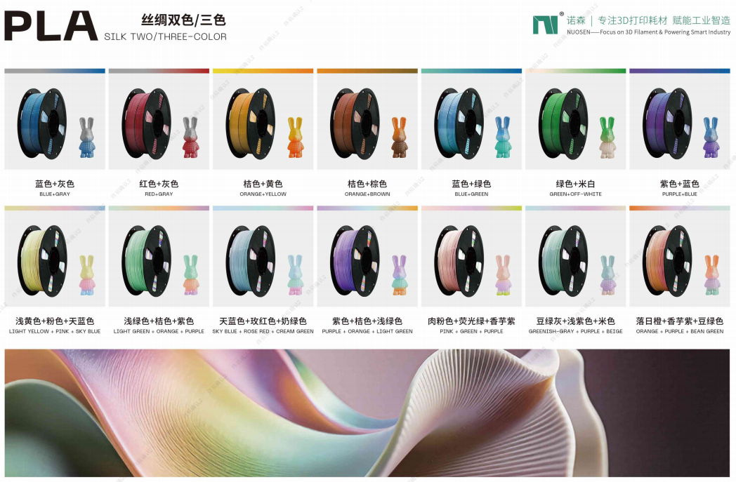 High Speed Silky Finish Dual Color 3D Printer Filament PLA 1.75mm 1kg Multiple Colors Spool