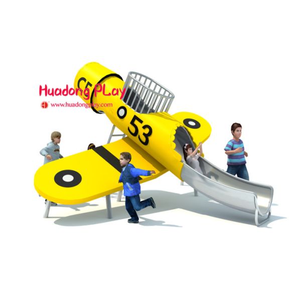 Yellow Plane Stainless Steel Slide Wooden Outdoor Play Equipment Playground