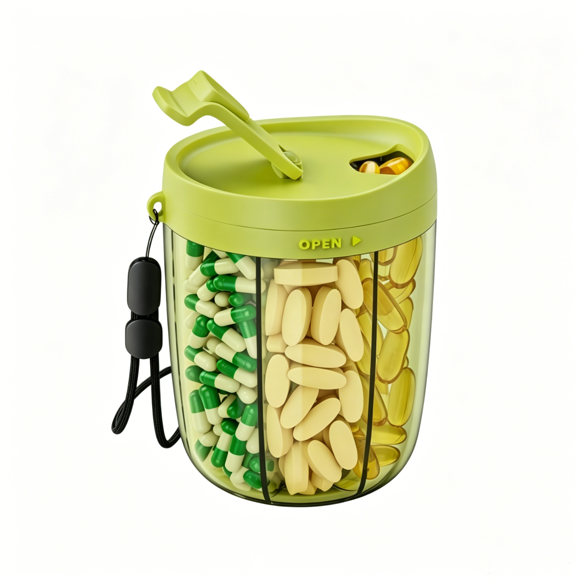 Rotating Pill Dispenser 7-Slot High Capacity Travel Organizer