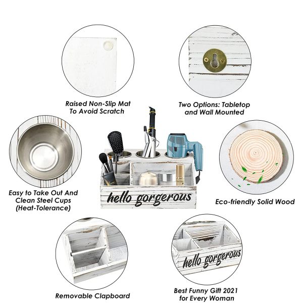 Rustic Design Style Wall Mount Hair Styling Care Tool Organizer with Personalized Logo