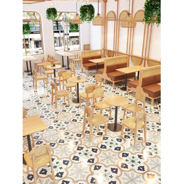 Customized New Design Woven Rattan Chair and Sofa Plywood Table Restaurant Cafe Sets