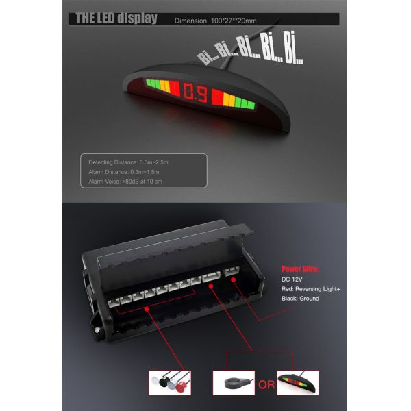 Universal 6 Probes car parking sensor kit with voice alarm LED display