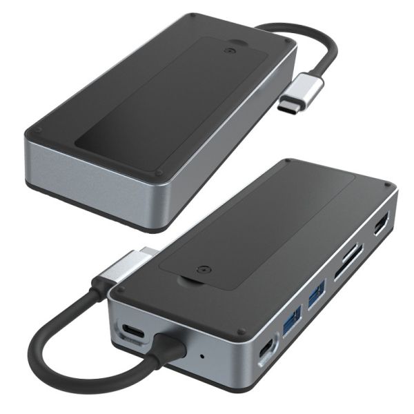 Aluminum USB C Hub 9 In 1 Type C Docking Station With SSD Enclosure Multifunctional