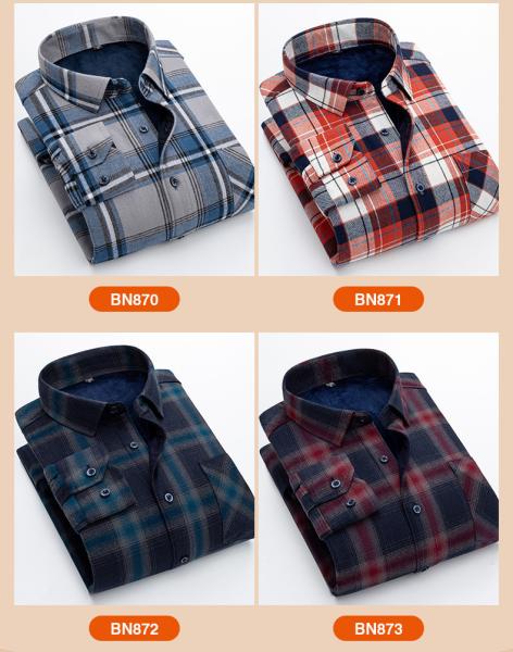 Thickened Fleece Viscose/Polyester/Spandex Plaid Shirt for Men's Office Causal Look