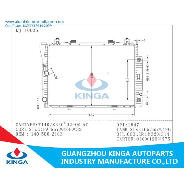 Car radiator Mercedes Benz W140 / S320 1992 , 2000 AT OEM 1405002103