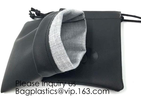 Black Color PU Leather Double Drawstring Protection Headphone Pouch Bag headphone pouchPU Leather Drawstring Promotiona