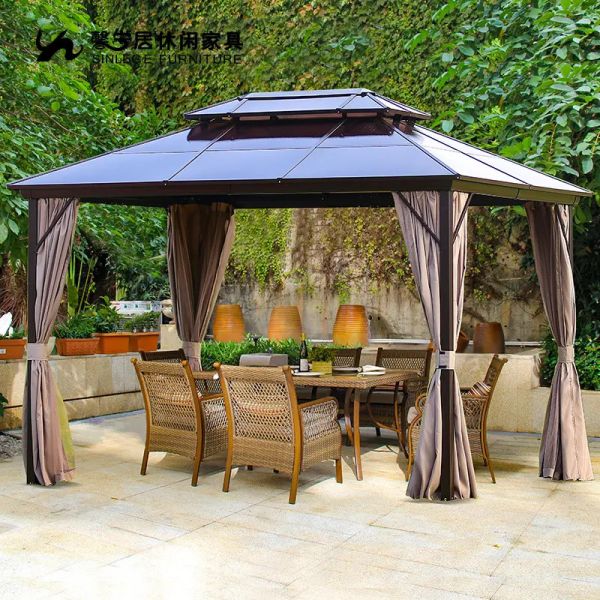 Наружный 12 ′′ x 20 ′′ Hardtop Gazebo Деревянный покрытый оцинкованной стальной крышей с габелью Постоянный металлический павильон