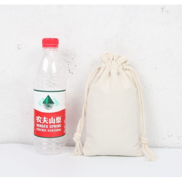 Medium Black Muslin Calico Canvas Cotton Drawstring Pouch Bags with Customized Logo