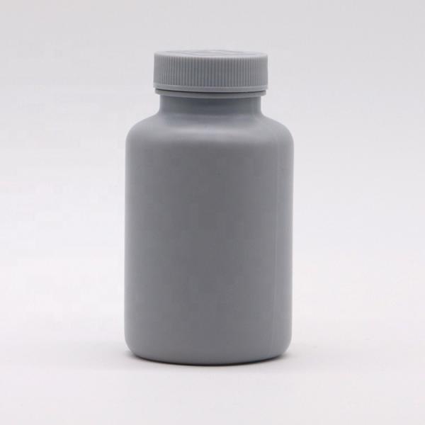 Garrafa de plástico cinza prateado de 200 ml de HDPE para embalagens de medicamentos sólidos personalizáveis