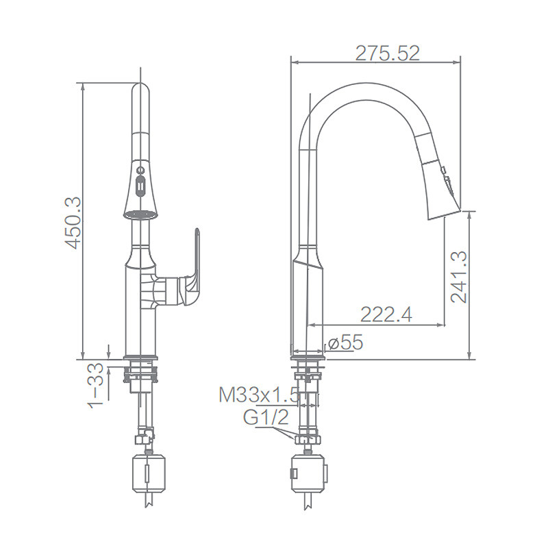 Термостатический Faucet смесителя кухни, 275.5mm вытягивает вне кран кухни Spout