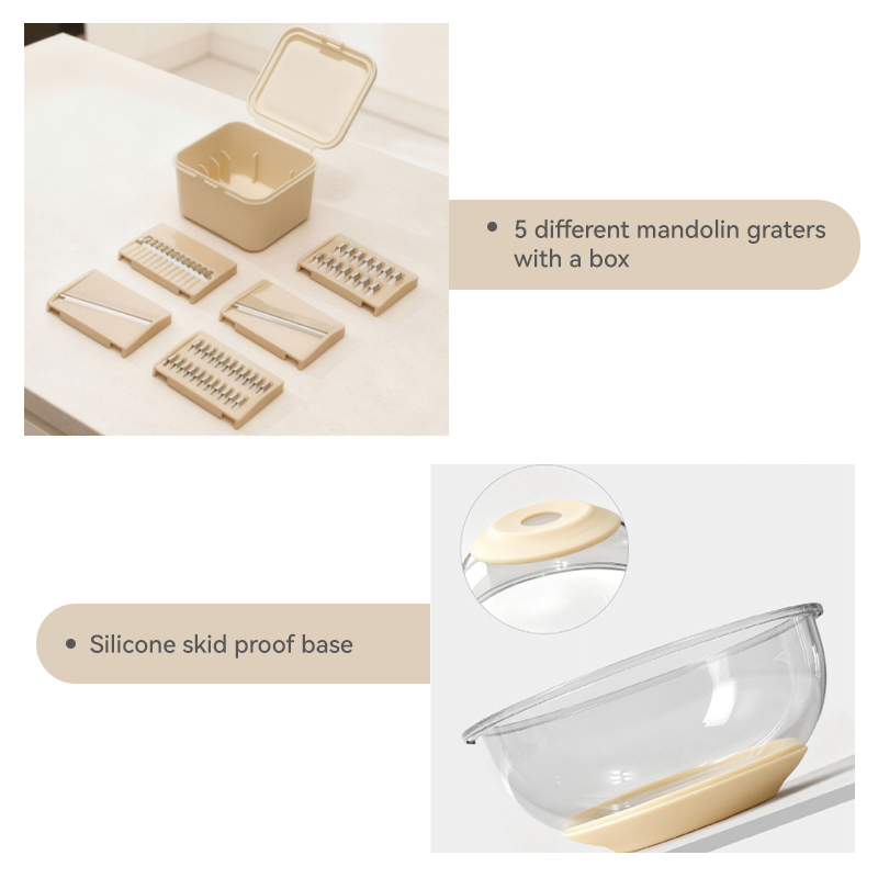 2000ml Capacity Borosilicate Glass Bowl with 5-in-1 Grater Set and Non-slip Silicone Base for Food Prep