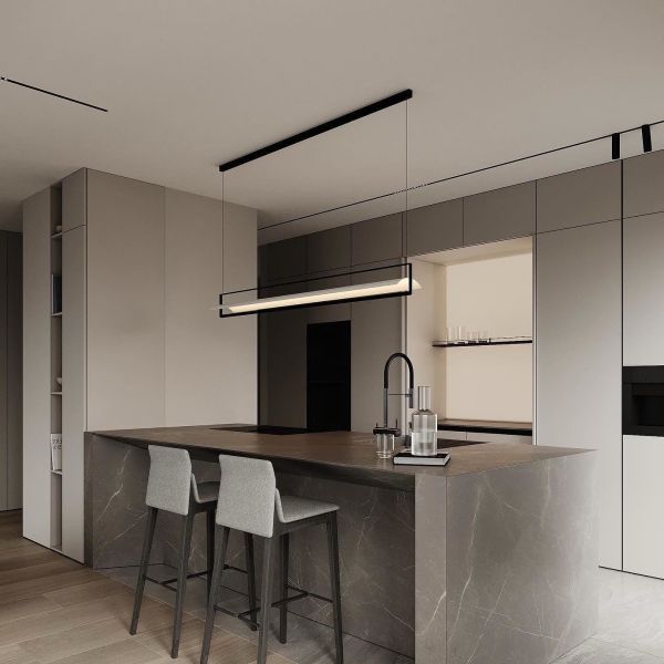 Muebles de cocina completos de la isla de madera de PVC blanco, puertas de vidrio para villas