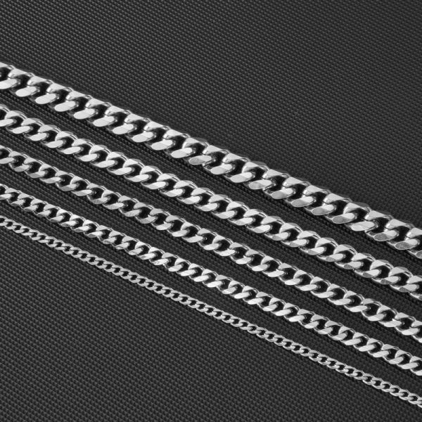 Cadena cubana de acero inoxidable de primera calidad - acabado de molienda de seis lados