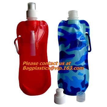 Spouted flexible foldable water bag with carabiner for running, flexible printing and lami