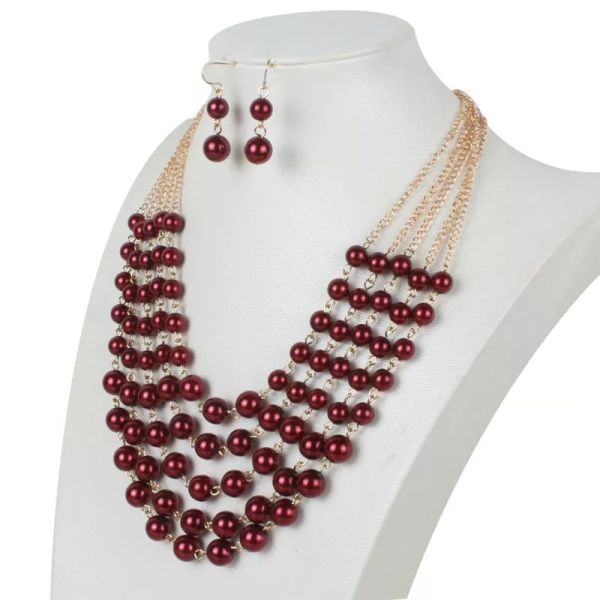 Fashion Simple Women Necklace Earrings Pearl Jewelry Set