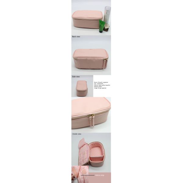 Pink Jewellery Organiser Box 24cm 9cm 13cm Nylon Travel Cosmetic Case Organizer