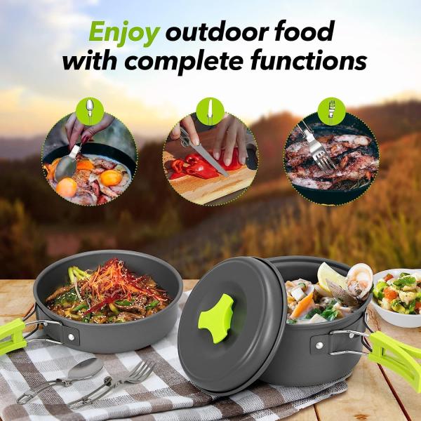 Camping Cookware Pots And Pans, Camping Cookware Mess Kit,Non-Stick Lightweight Pots Set Portable Outdoor Cookware