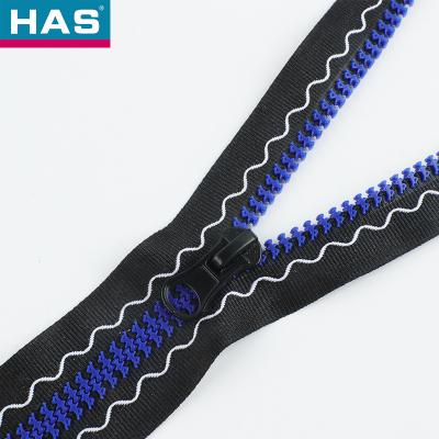 Self-Locking Resin Zipper With Wavy Pattern And Special Running Rubber Teeth For Easy On Garments Or Bags In Various Colors