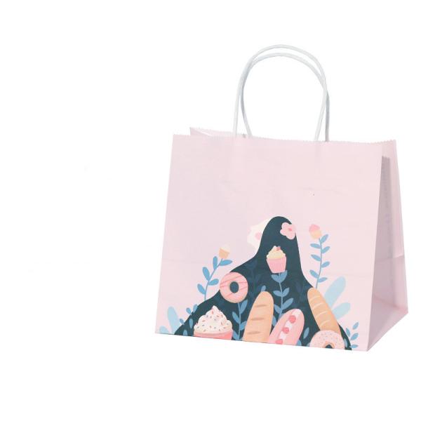 Offset Printing Portable Kraft Paper Bags For Cake Boxes 21*14*19cm