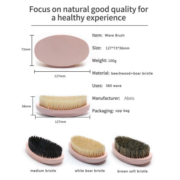 Pintura de color rosa ovalado con pincel de madera con logotipo grabado