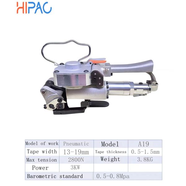 HIPAC A19 Pneumatic Handheld Strapping Machine with 2800N Max Tension and Semi-Automatic Operation