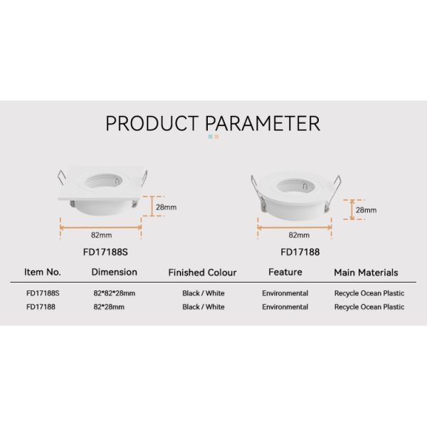 Plastic Ocean Bound Downlight Enclosure IP65 Waterproof MR16 Downlight Housing