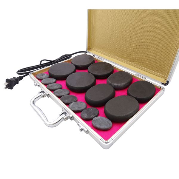 Experience the Benefits of Hot Stone Massage with 36 Hot Massage Stones and Aluminum Heating Box at 220V 110v Voltage