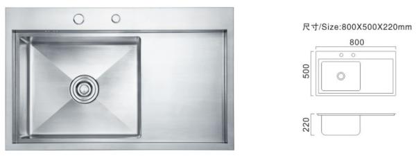Width 700mm 800mm Single Bowl Stainless Steel Sink Single Bowl Plate Kitchen Sink