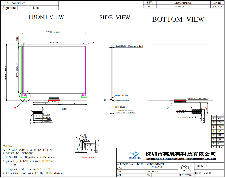 4.2 Inch E-paper Display 400*300 Resolution 24pin Low Power Consumption E-Ink