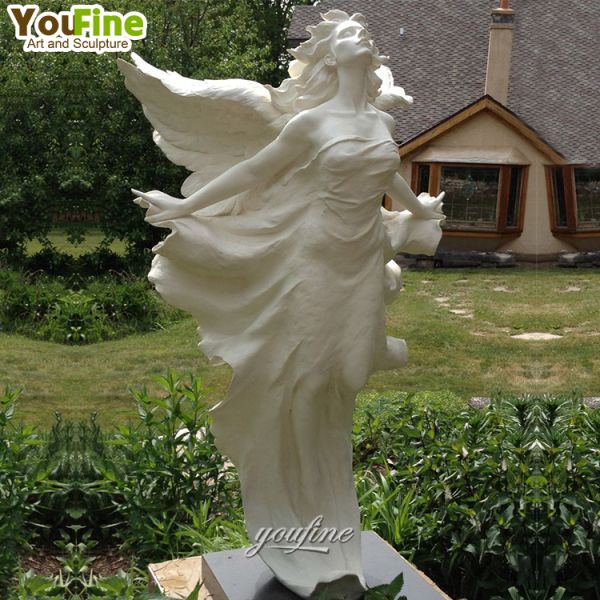 Hand Carved Marble Wings Angel Sculpture for Garden