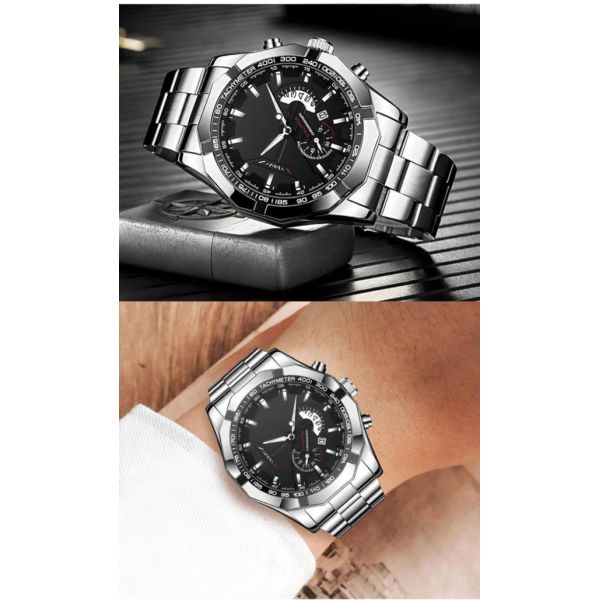 YHSK-098 Stainless Steel Quartz Watch 42mm Water Resistant Quartz Watch Calendar