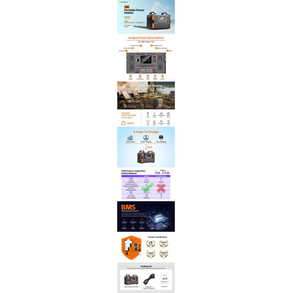 LiFePO4 centrale électrique portable en extérieur centrale électrique portable solaire 1200W