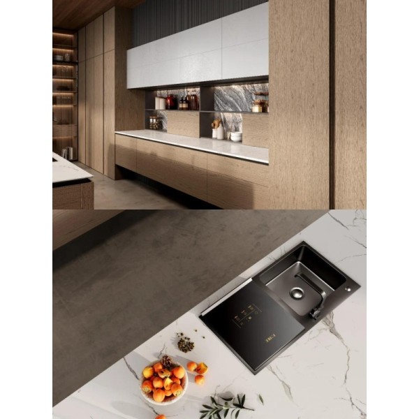 Modern Waterproof Wooden Island Kitchen Cabinet with Glass for Bathroom Laundry Room Apartment Home Use