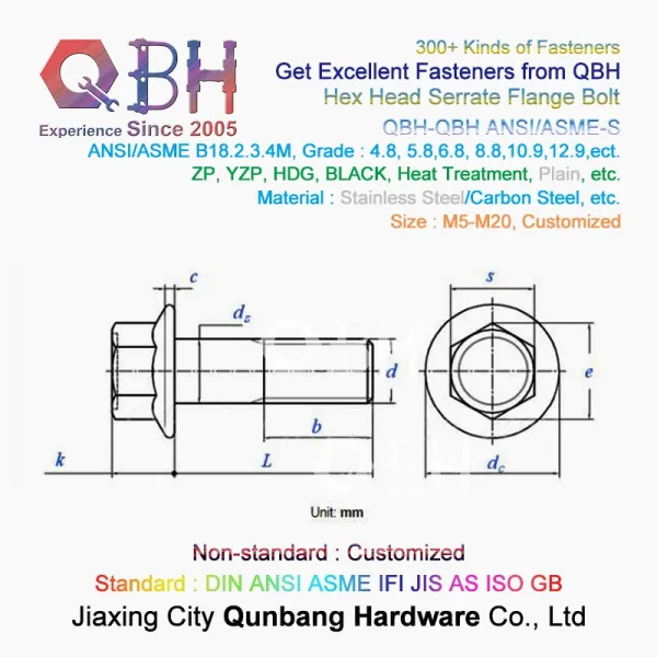 ANSI Hexagonal Flanged Bolt Stainless Steel 304 With Serration