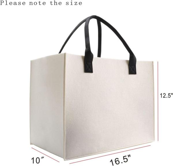 Biodegradable Sustainable Eco Friendly Green Felt Bag Storage High-Capacity Solid Color Two Shoulder Straps Custom Logo Felt Tote Bag Shopping