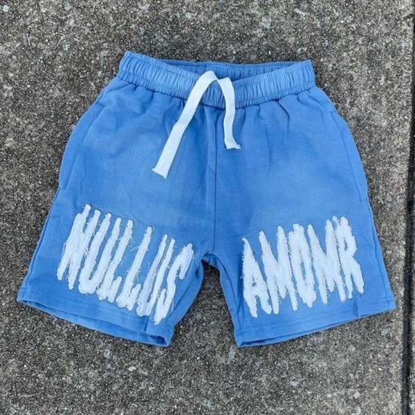 Red Running Acid Wash Shorts Set Vintage Style Sun Fade Sweat Shorts Embroidered Logo