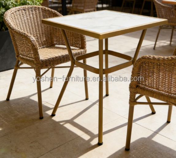 Modern Outdoor Square Dining Coffee Table Set Matching Patio Bistro Chairs for Cafe Resort Use