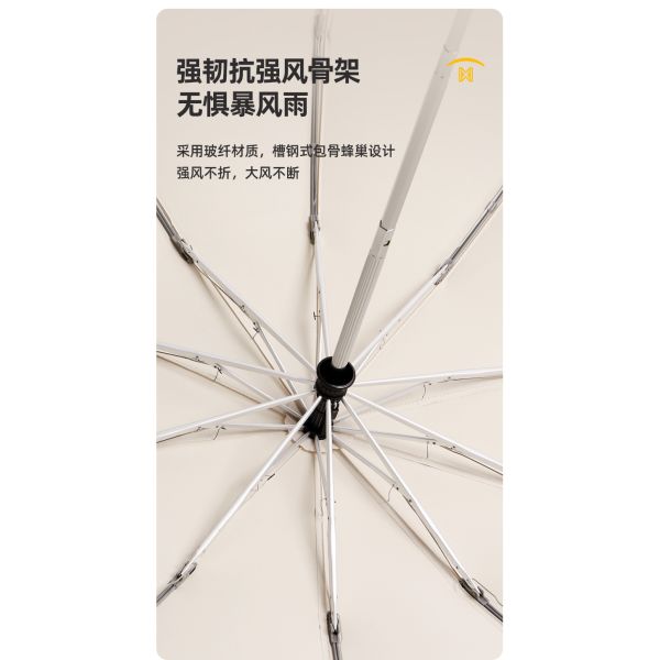 Large Round Lock Handle Pongee with Vinyl Easy yo Hang Full Automatic Windproof UV Block Umbrella