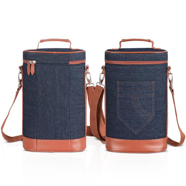 Denim Insulated Wine Cooler Bags Cheese Tote 2 Bottle Picnic 8.5x3.8x14