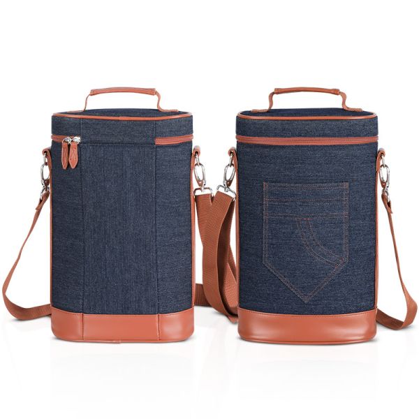 Denim Insulated Wine Cooler Bags Cheese Tote 2 Bottle Picnic 8.5x3.8x14