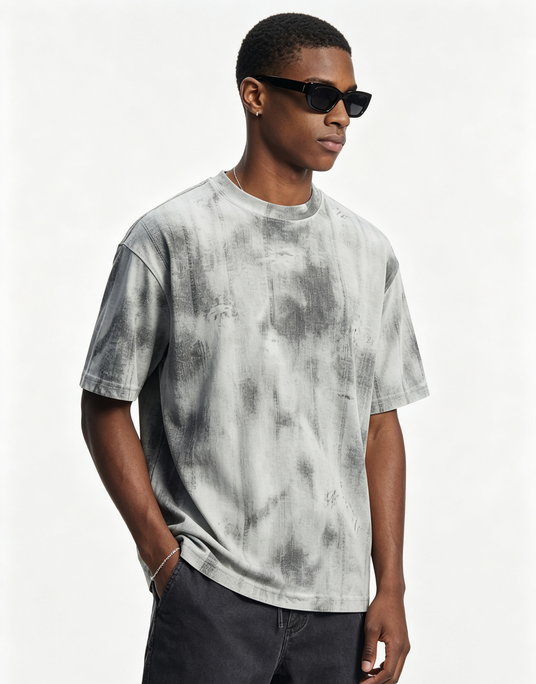 200GSM Oversized Drop Shoulder T Shirt Smudge Dye Custom Print Tee Vintage