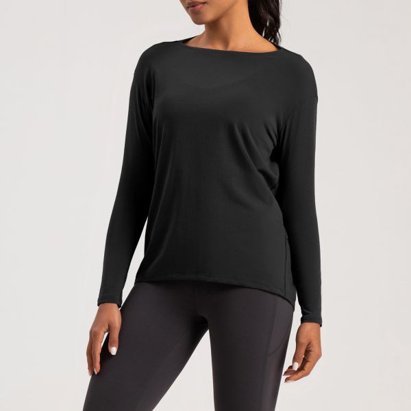 Long Sleeve Loose Fit Athletic Top Soft Modal Blend Breathable Light Blue for Women